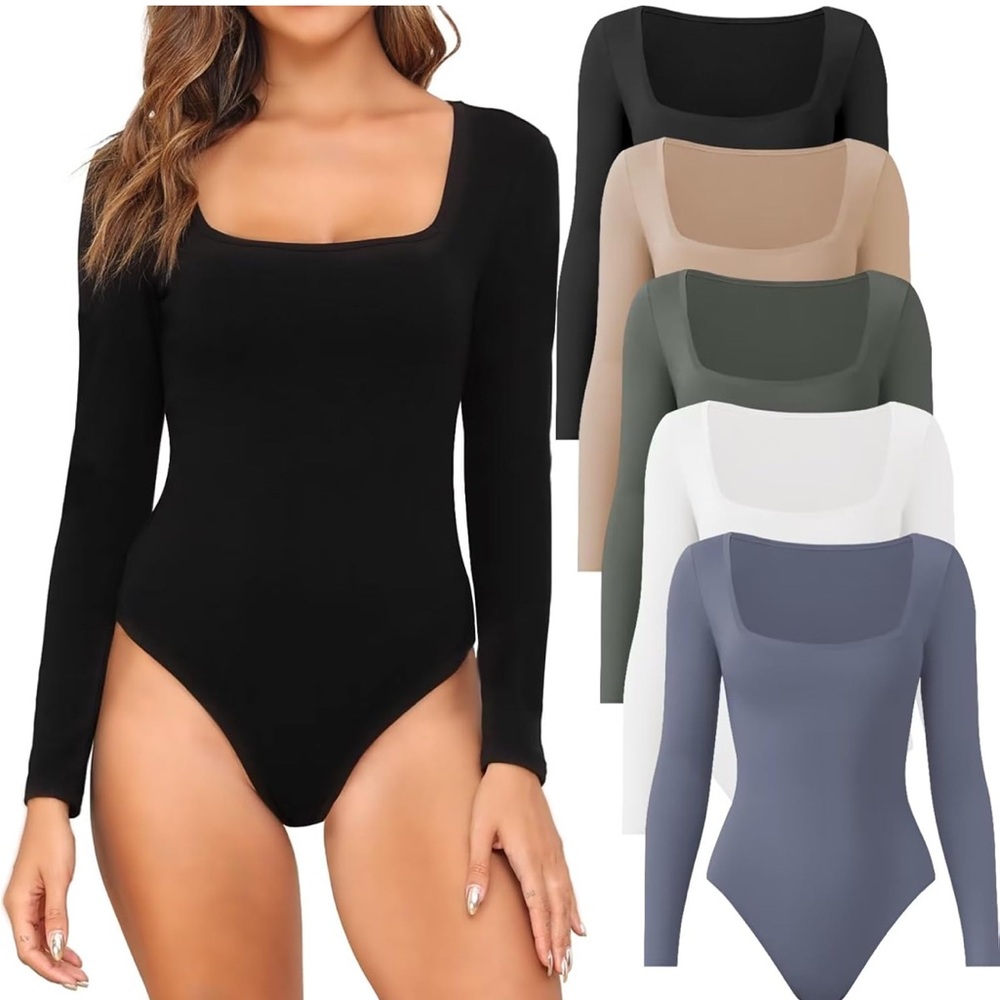 Women's Long Sleeve Bodysuit - Black, Beige, Green, White, Gray